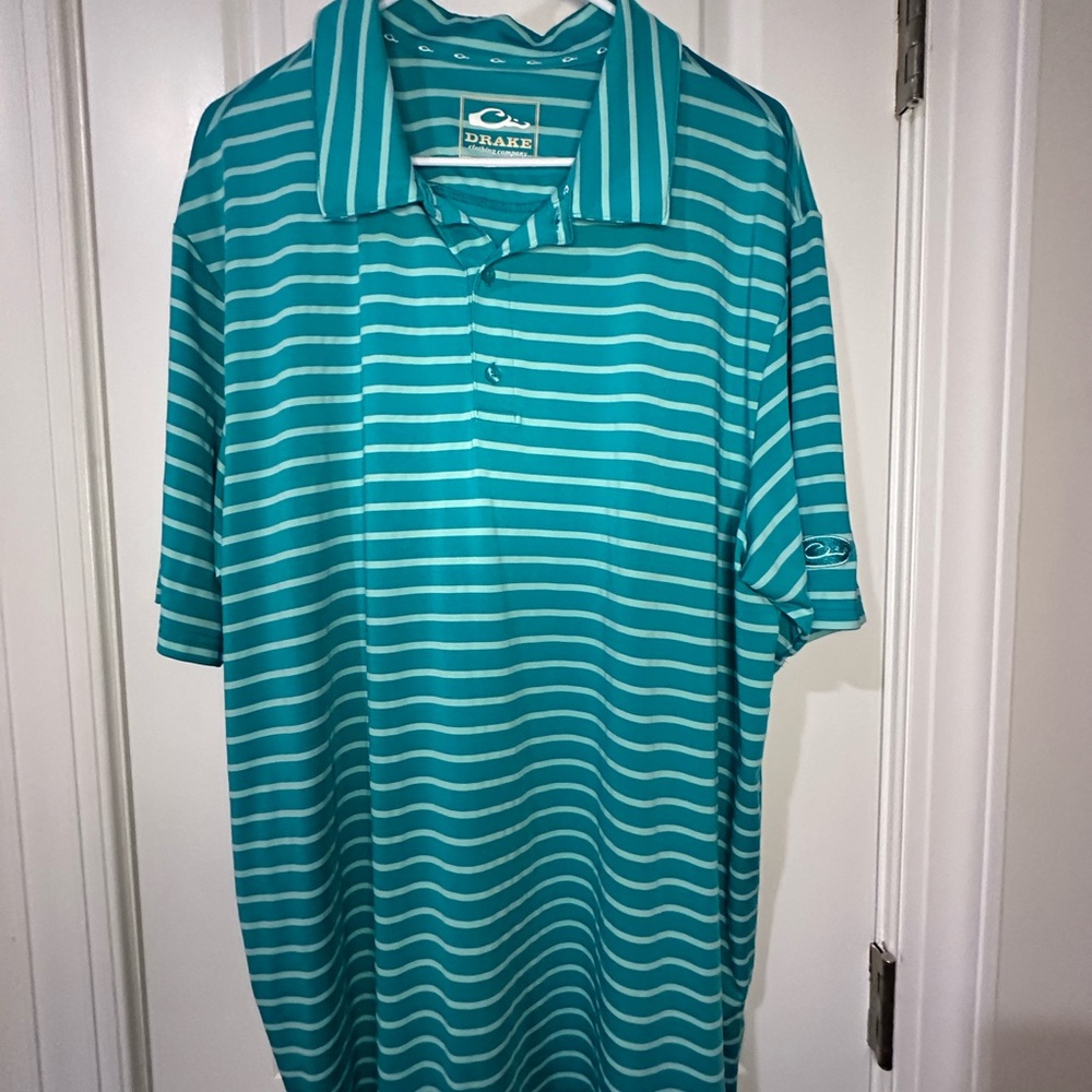Drake Men's Aqua Striped Polo Shirt
